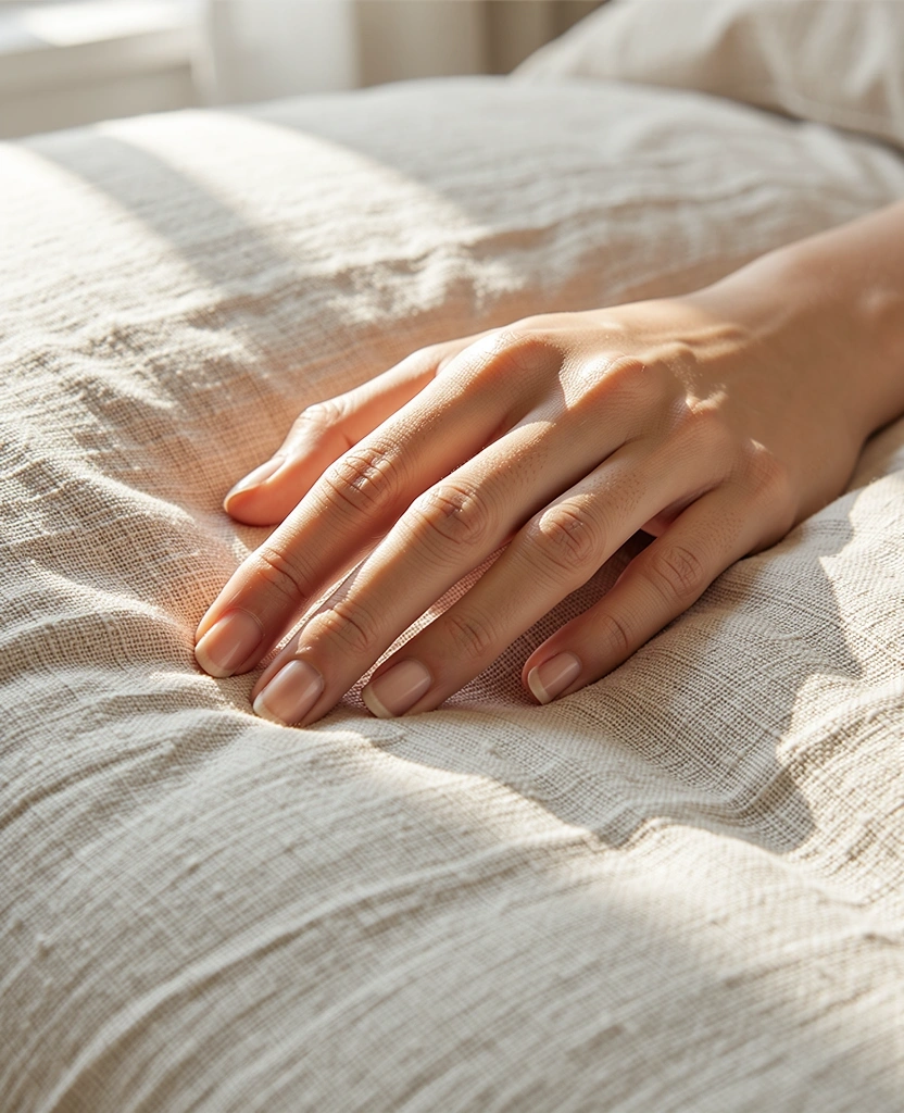 Texture de lin naturel évoquant la sérénité du sommeil